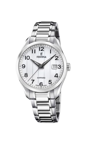 Festina Herrenuhr F20026/1 Swiss Made 316L Edelstahlgehäuse Silber 316L Edelstahlband Silber, weiß von Festina