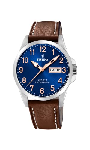 Festina Unisex Erwachsene Analog Quarz Uhr mit Leder Armband F20358/B von Festina