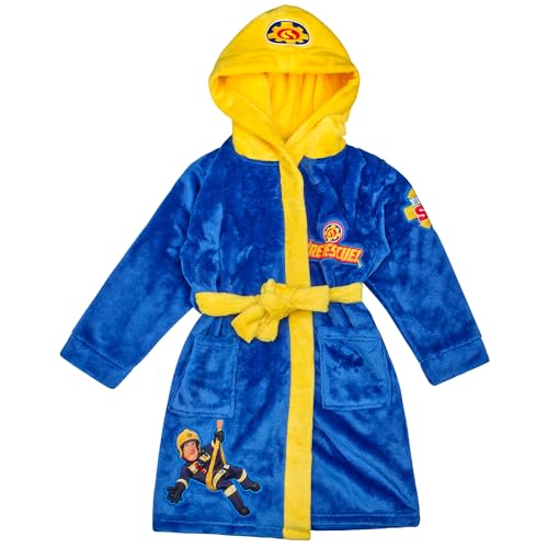 Feuerwehrmann Sam Jungen Coral Fleece Bademantel mit Kapuze Morgenmantel flauschiger Mantel Bindegürtel (DE/NL/SE/PL, Numerisch, 122, Regular, Hellblau) von Fireman Sam