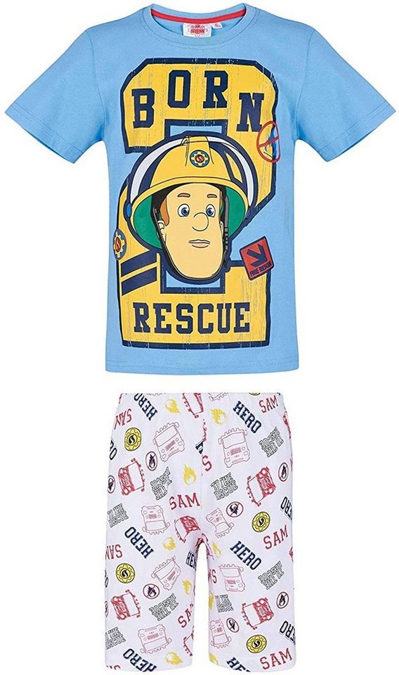 Feuerwehrmann Sam Pyjama FEUERWEHRMANN SAM kurzer Kinder Pyjama Schlafanzug T-Shirt + Shorts Sky Gr.98 104 110 116 128 von Feuerwehrmann Sam