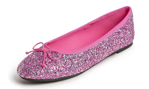 Feversole Damen Klassische Ballerinas Profilsohle Glänzende Paillette Flach,Ballerinas Damen Elegant Ferien Rosa 37 von Feversole