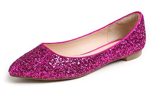 Feversole Damen Klassische Ballerinas Profilsohle Glänzende Paillette Flach Helles Heißes Fuchsia 40 von Feversole