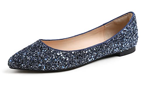 Feversole Damen Klassische Ballerinas Profilsohle Glänzende Paillette Flach Helles Nacht blau 40 von Feversole