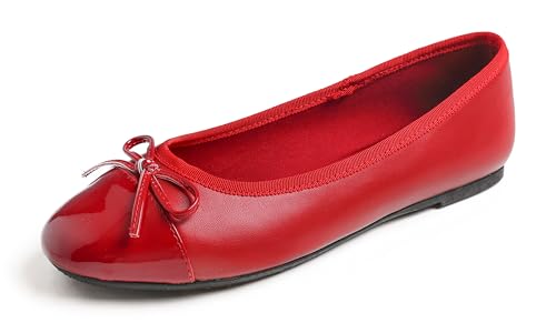 Feversole Damen Klasssische Ballerinas Lack Balerinaschuhe Flach Damenschuhe Rot Zehenkappe EU 38 von Feversole