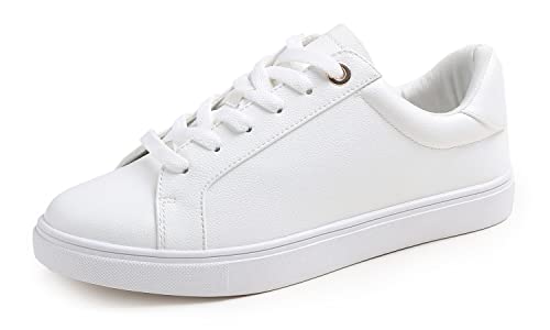 Feversole Damen Mode Leicht Frühling Sommer Veganes Leder Sneaker Casual Komfort Walking Schuhe, Weiße Whitesole große Ösen von Feversole