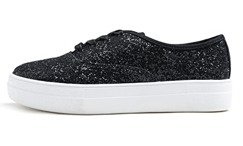 Feversole Glitter Sneaker, Sneaker Damen Schuhe Sportschuhe Tennis Fitness Leichte Atmungsaktiv Straßenlaufschuhe Schlüpfen Schuhe Freizeitschuhe für Damen Schwarz Glitzer Sneaker 41 von Feversole