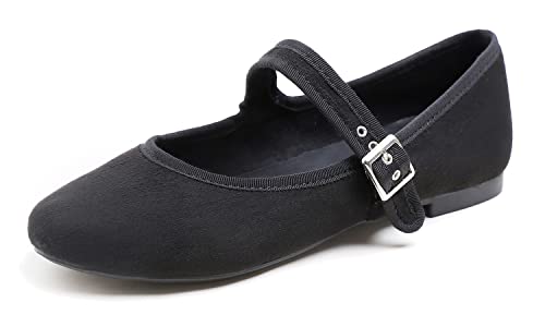 Feversole Mary Jane Halbschuhe,Flach Freizeit Tanzschuhe Schwarz Fell Wildleder 36 EU von Feversole