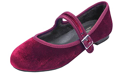 Feversole Velvet Mary Jane Halbschuhe,Flach Freizeit Tanzschuhe Burgund Samt EU 39 von Feversole