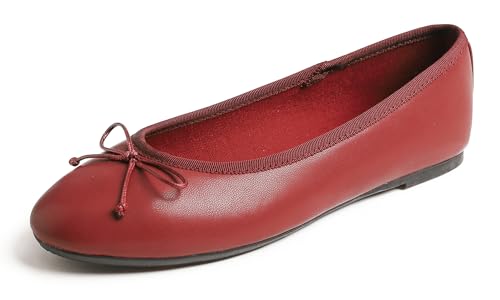 Feversole Napa Round Ballerina, Damen Klasssische Ballerinas Matt Balerinaschuhe Flach Damenschuhe Retro Rot Nappa Veganes Leder 37 EU von Feversole