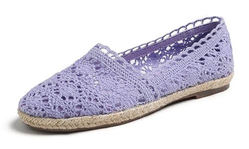 Feversole Round Toe Crochet Jute Balle, Ballett-Häkelflatschen Bequeme und atmungsaktive Schuhe für Frauen Flieder Stricken Häkeln Jute Größe 40 EU von Feversole