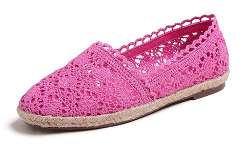 Feversole Round Toe Crochet Jute Balle, Ballett-Häkelflatschen Bequeme und atmungsaktive Schuhe für Frauen Heißes Rosa Stricken Häkeln Jute Größe 40 EU von Feversole