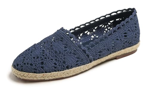 Feversole Round Toe Crochet Jute Balle, Ballett-Häkelflatschen Bequeme und atmungsaktive Schuhe für Frauen Marineblau Stricken Häkeln Jute Größe 41 EU von Feversole