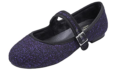 Feversole Velvet Mary Jane Halbschuhe,Flach Freizeit Tanzschuhe Blau Wolle EU 40 von Feversole