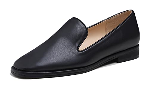 Feversole Women's Casual Comfy Trim Loafer Flat,Klassisch Mokassin Penny Loafer Damen Slipper Anzugschuhe Schuhe Plain Welt schwarzes veganes Leder 39 EU von Feversole