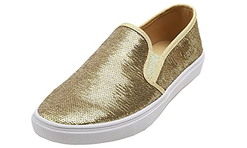 Feversole Women's Featured Sequin Sneaker,Sdamen Schuhe Slip On Sneakers Freizeit Atmungsaktive Fitness Turnschuhe Plattform Air Leichte Outdoor Walking Schuhe von Feversole