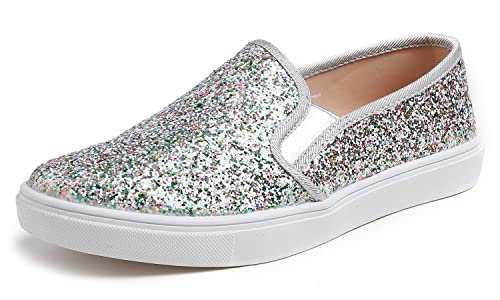 Feversole Women's Featured Glitter Sneaker,Sdamen Schuhe Slip On Sneakers Freizeit Atmungsaktive Fitness Turnschuhe Plattform Air Leichte Outdoor Walking Schuhe von Feversole