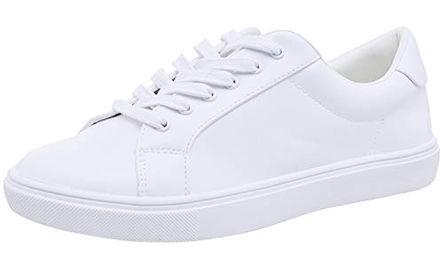 Feversole Women's Featured PU Leather Lace-Up Sneaker,Damen Sneaker Atmungsaktiv Turnschuhe Leicht Laufschuhe Sportschuhe Freizeitschuhe Klassisch weiß EU40 von Feversole