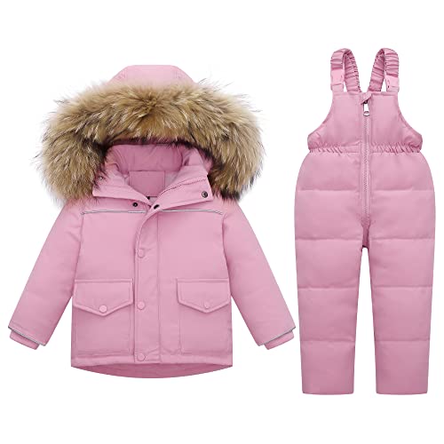 Kinder Skianzüge 2 Stück Schneeanzug mit Künstliches Fell Kaputze Bekleidungsset Mädchen Jungen Verdickte Winterjacke + Skihose Daunenjacke Daunenhose, 2-3 Jahre von Fewlby