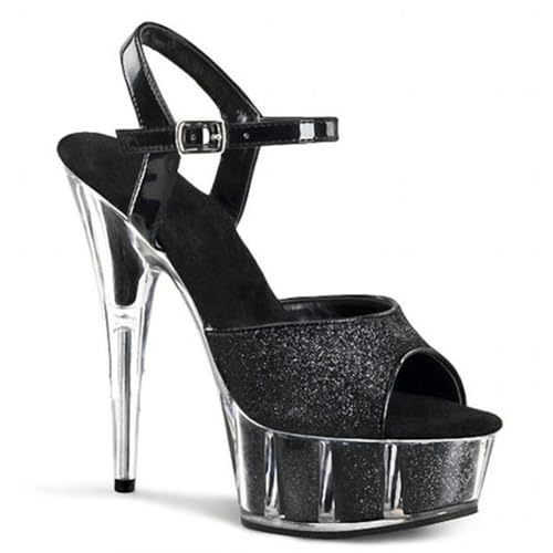 FgdeupY Frauen High Heels mit glitzerndem Zehenbereich und Dicker Sohle, 15 cm hohe Brautparty-High Heels,Schwarz,46 EU FgdeupY Frauen High Heels mit glitzerndem Zehenbereich und Dicker Sohle, 15 cm hohe Brautparty-High Heels,Schwarz,46 EU von FgdeupY