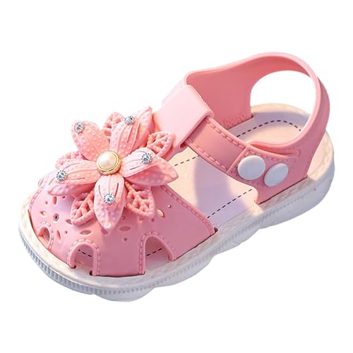 Barfußschuhe Kinder, Barefoot Kids, weiche Lauflernschuhe, geschlossene Sandalen Mädchen & Jungen, Krabbelschuhe, Minimalschuhe, Frühling - Sommer, Klettverschluss (01-2-Rosa, 18.5 Infant) von Fhuuly