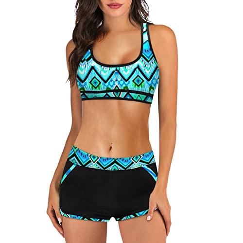 Fhuuly Bikini Damen Set Zweiteiliger Badeanzug Mädchen Große Brüste Bauchweg Bademode Schnürung Push Up Verstellbar Crossover Ties-Up Neckholder Bikinioberteil Gedruckt Sommer Oberteil von Fhuuly