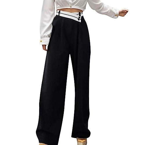 Hosen Damen Herbst Leicht Luftige Sporthose Baggy Hose Damen Anzughose Lässige Schlepphose Weites Bein Hose Locker Bequeme Casual Elastische Taille Cargo-Hose für Frauen von Fhuuly