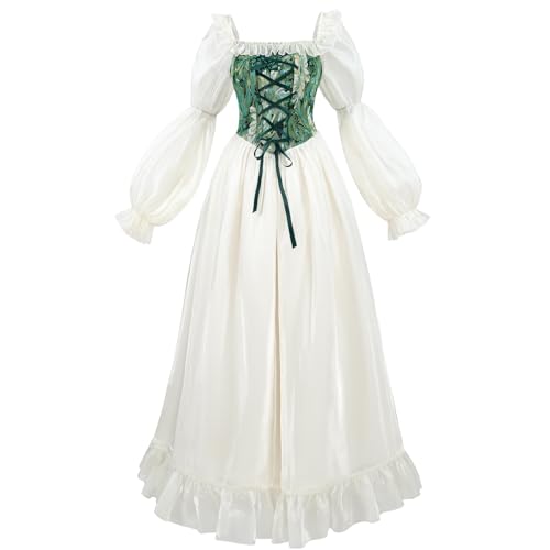 Fiamll Viktorianischen Königin Kostüm Regency Kleid für Damen Rüschen Empire Taille Regency Ära Kleid Jane Austen Tea Party Grün XXL von Fiamll