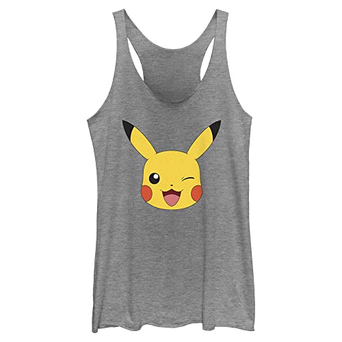 Pokemon Damen Pikachu Big Face Racerback Tank Top Hemd, Grau meliert, X-Klein von Pokémon