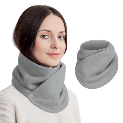 Figarge Winter Halswärmer, dicker Fleece Shaker Schal mit Doppelschnalle, Kragen Schal für Frauen, Schal Snood, Warmer Halswärmer, Mode-Accessoire Für Alle Anlässe (Grau) von Figarge