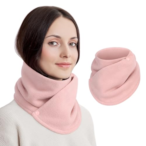 Figarge Winter Halswärmer, dicker Fleece Shaker Schal mit Doppelschnalle, Kragen Schal für Frauen, Schal Snood, Warmer Halswärmer, Mode-Accessoire Für Alle Anlässe (Rosa Farbe) von Figarge