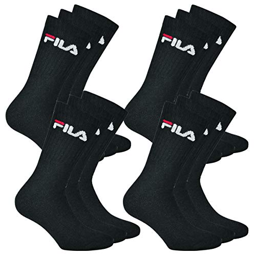 FILA 12 Paar Socken, Frottee Tennissocken mit Logobund, Unisex (4x 3er Pack) (Schwarz, 43-46 (9-11 UK)) von FILA