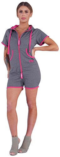 Finchgirl Hotsuit Jumpsuit Overall Onesie Jogger Einteiler (L, Dark Grey Pink) von Finchgirl