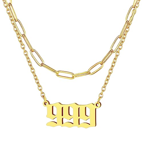 FindChic 999 Kette Damen Layering Kette gold Mädchen Engelszahl Anhänger Nummerkette Edelstahl Doppelkette Freundschaftskette für Geburtstag Weihnachten von FindChic