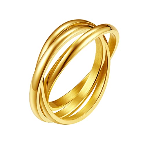 FindChic Damen Ring Edelstahl Wickelring 3 Ringe Ineinander Verschlungene Ring Rolling Rings Modeschmuck Verlobungsring Gold 15 von FindChic