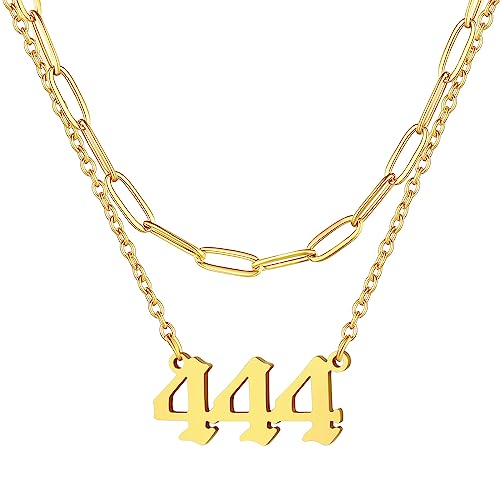 FindChic Engel Zahl 666 Halskette Layering Kette Gold Damen Mädchen Nummer Anhänger Edelstahl Engelszahlkette Freundschaftskette für Paar Ehepaar von FindChic