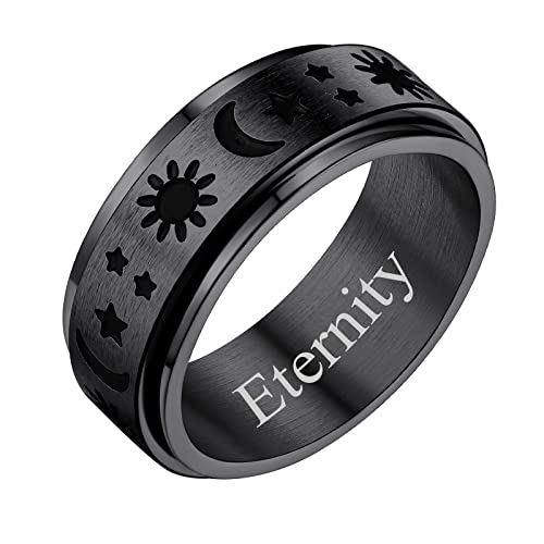 FindChic Herren Ring Anti Stress Ring Edelstahl Stern Mond Sonne drehbarer Spinner Ring Damen mit Gravur für Geburtstag Weihnachten schwarz 11 von FindChic