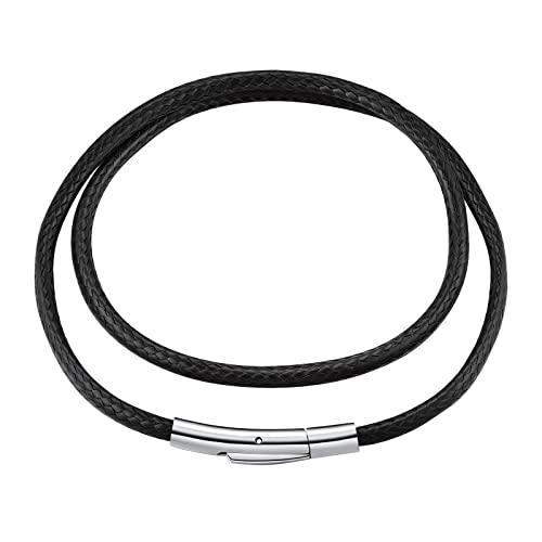 FindChic Lederband mit Hebeldruck Verschluss 3mm Kette aus schwarzem Echtleder ohne Anhänger Modernes Kautschukseil 51cm lang geflochtene Lederkette geschenkideen für Damen Herren Jungen von FindChic