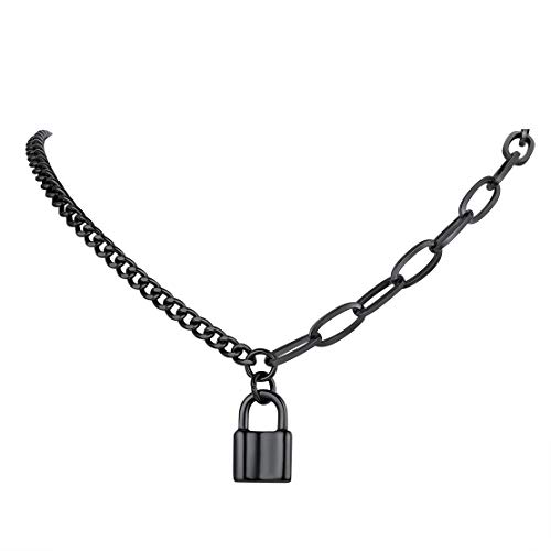 FindChic Mädchen Kette mit Schloss Anhänger Edelstahl Statement Schloss Halskette Panzerkette Gliederkette mit Geschenekbox für Jeden Tag Party von FindChic