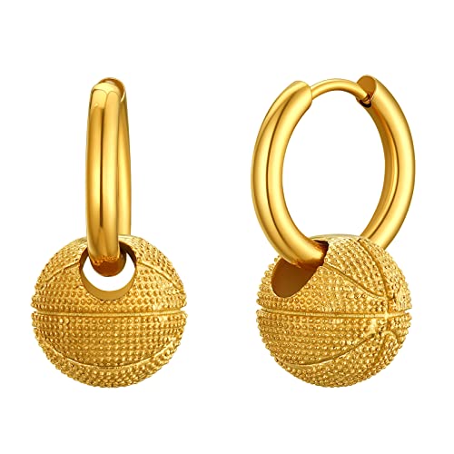 FindChic Ohrringe für Herren mit Basketball Anhänger Creolen Damen aus Edelstahl Nickelfrei als Geschenk zum Geburtstag, Weihnachten, Valentinstag Gold von FindChic