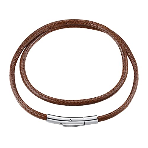 FindChic geflochten Lederkette Herren Kautschukband Kette mit Edelstahl Hebelverschluss Ketten ohne Anhänger 3mm Breite, 46cm lang, Braun DIY Modeschmuck Accessoire von FindChic