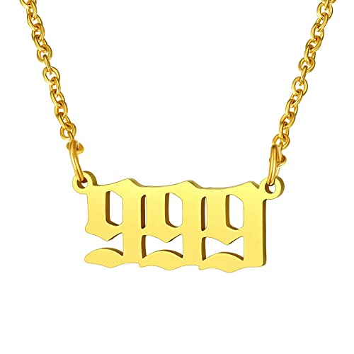 FindChic goldene Engel Zahl 999 Halskette Damen Mädchen Engelszahl Anhänger Kette Nummerkette Freundschaftskette für Geburtstag Weihnachten von FindChic