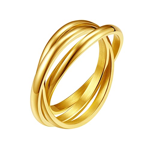 FindChic Damen Ring Edelstahl Wickelring 3 Ringe Ineinander Verschlungene Ring Rolling Rings Modeschmuck Verlobungsring Gold 20.75 von FindChic