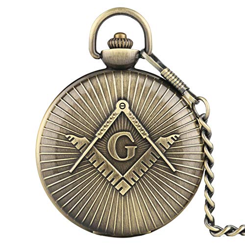 Finoti Herren-Taschenuhr, antike Overaize Big G Freemasons Bronze-Quarz-Taschenuhr, Taschenuhren für Herren von Finoti