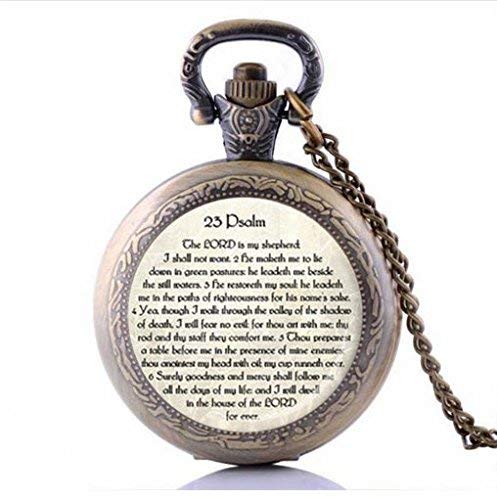 Finoti Hohle mechanische Taschenuhr, 23. Psalm-Schmuck, Taschenuhr-Halskette mit Schrift, Psalm 23-Halskette, Bibel-Anhänger, Schmuck mit Schrift von Finoti