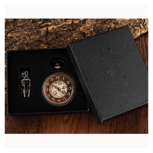 Finoti Holzgehäuse-Stil, mechanische Taschenuhr, antikes Skelett-Zifferblatt, Uhr mit Geschenkbox für Herren, Dropshipping/B von Finoti