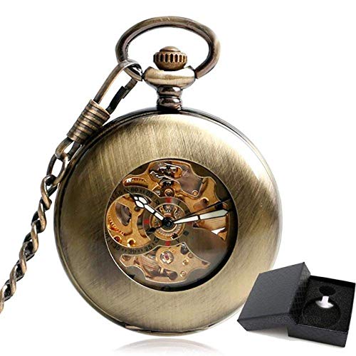 Finoti Taschenuhr, Selbstaufzug, Taschenuhr, Kupfer, modisch, Bronze, Anhänger, glatt, Retro-Skelett, Unisex, automatisch, mechanisch, stilvoll, Thanksgiving-Geschenk von Finoti