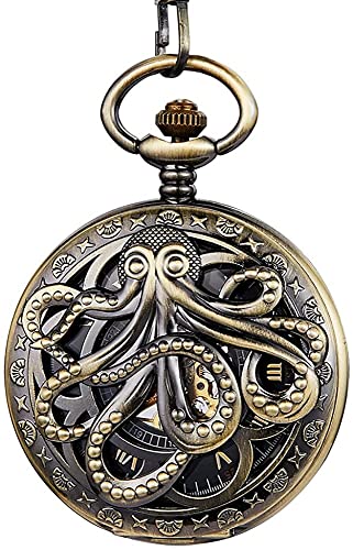 Gold Bronze Mechanische Taschenuhr Hohler Oktopus Handaufzug Mechanische Uhr Fob Kette Einzigartige Skelett Steampunk Uhr von Finoti