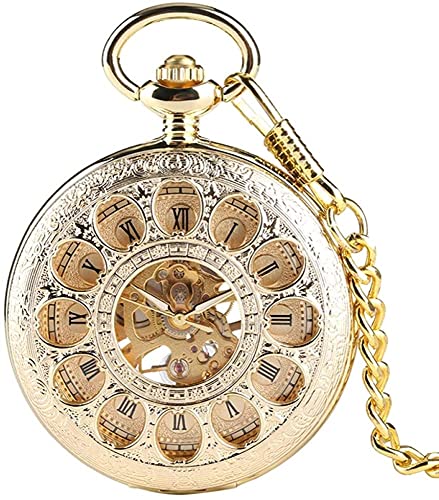 Luxus Gold Mechanische Taschenuhr Hohl Skeleton Handaufzug Edelstahl Anhänger Uhr Kette Schmuck Uhr für Männer Frauen von Finoti