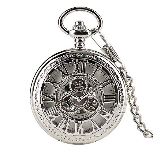 Vintage Herren-Taschenuhr, hohles Zahnrad, römische Zahlen, mechanische Taschenuhr mit Kette, Taschenuhren für Männer personalisiert von Finoti