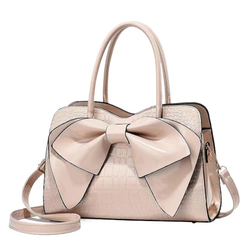 Fiorky Bow Design Lässige Tragetasche aus PU-Leder, trendige Umhängetasche mit abnehmbarem Riemen, Satchel-Geldbörse, einfarbige Tasche mit Tragegriff oben for Damen (Khaki) von Fiorky